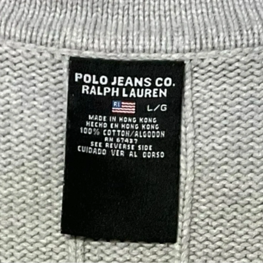 🆙 Polo Jeans‎ Co. RL ¼‑Zip Ribbed Mock Neck Sweater Size L Light Gray